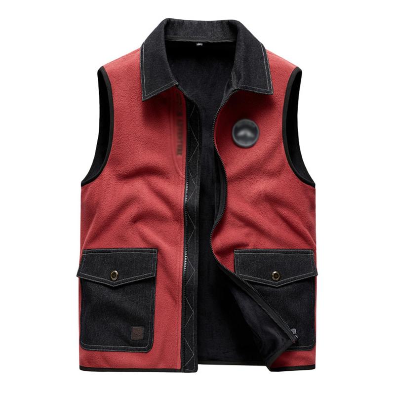Mens Outdoor Fleece Lapel Stitching Loose Vest 51883943X