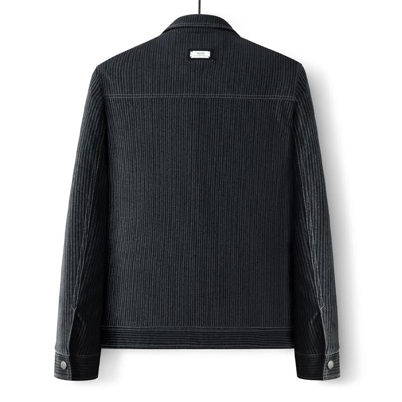 Mens Casual Striped Lapel Denim Jacket 37935939Y