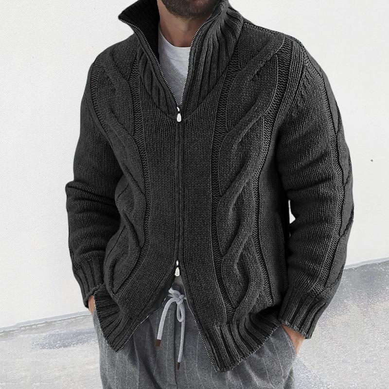 Mens High Collar Zipper Cable Knit Cardigan 86735989Z