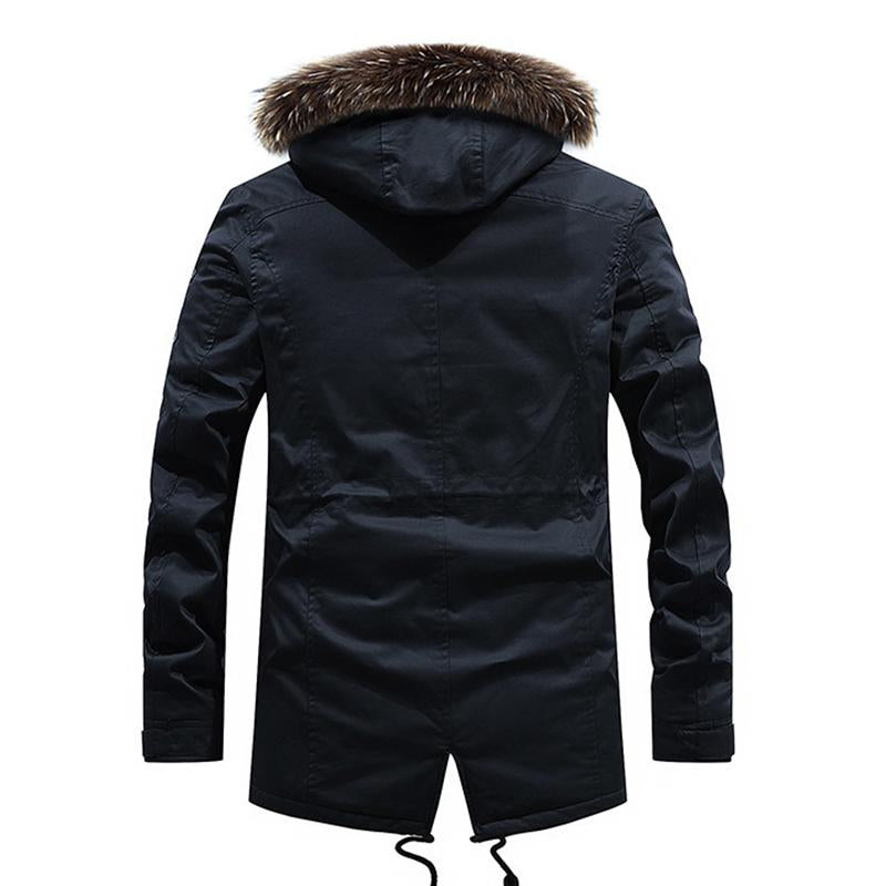 Mens Casual Outdoor Removable Hooded Thickened Fleece Mid-Length Warm Coat 80502351M