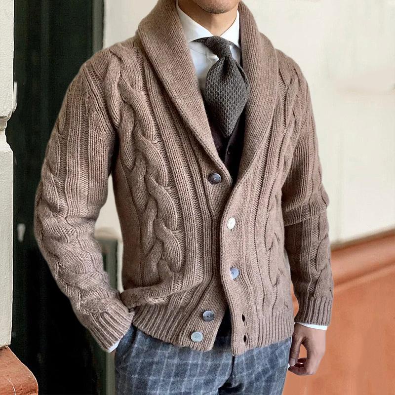 Mens Vintage Lapel Single Breasted Cable Knit Cardigan 99011169Z