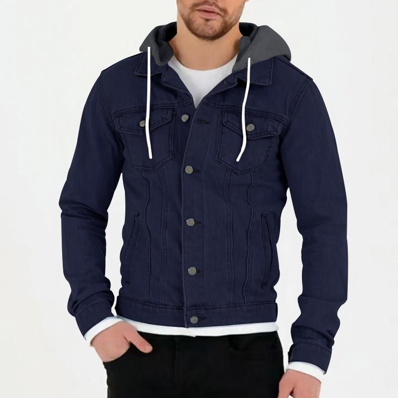 Mens Casual Solid Color Chest Pocket Hoodie Jacket 71822122Y