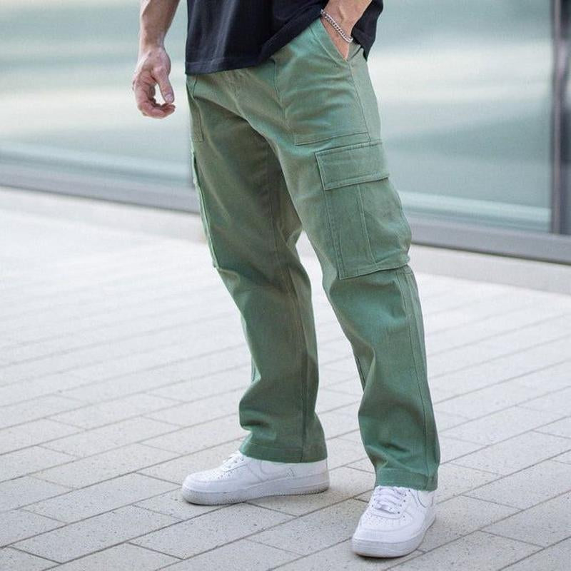 Mens Casual Solid Color Multi-Pocket Cargo Pants 39111426Y