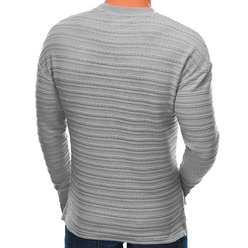 Mens Retro Solid Color Striped Jacquard Round Neck Long Sleeve Sweater 78402890Y