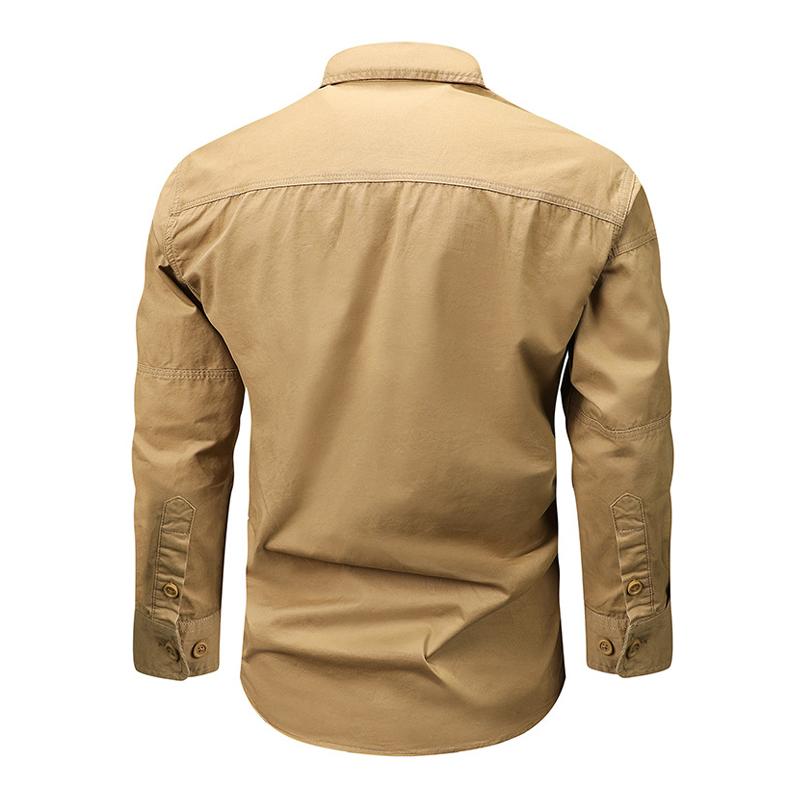 Mens Casual Outdoor Zipper Pocket Cotton Workwear Long-Sleeved Shirt 31226874M