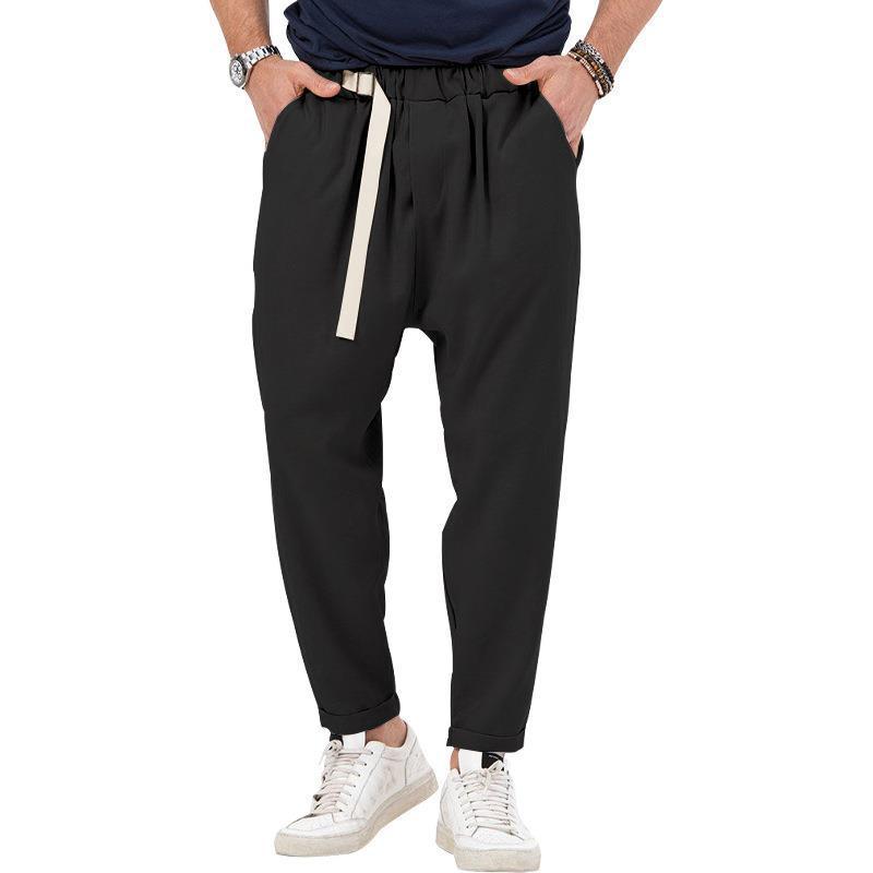 Mens Vintage Solid Color Belted Straight Leg Pants 44305437Y