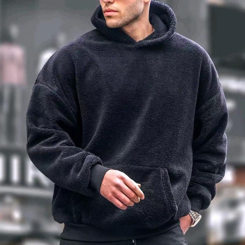 Mens Solid Color Flannel Hoodie 80301315X