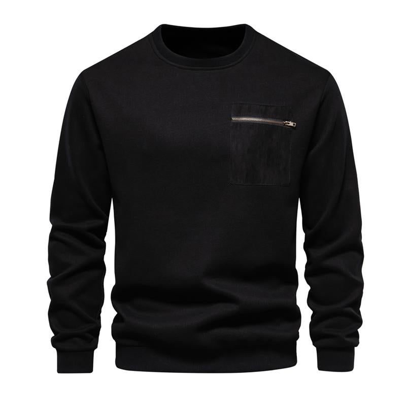 Mens Loose Solid Color Chest Pocket Round Neck Long Sleeve Sweatshirt 15670205Y