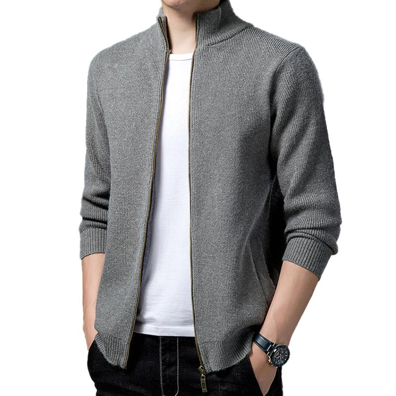 Mens Casual Simple Solid Color Stand Collar Knit Cardigan 27580086Y