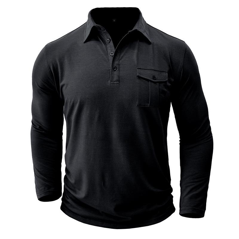 Mens Casual Solid Color Lapel Long Sleeve Polo Shirt 33969571M