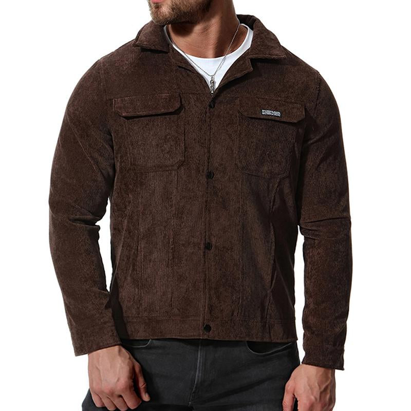 Mens Casual Corduroy Slim Lapel Long Sleeve Jacket 17845290M
