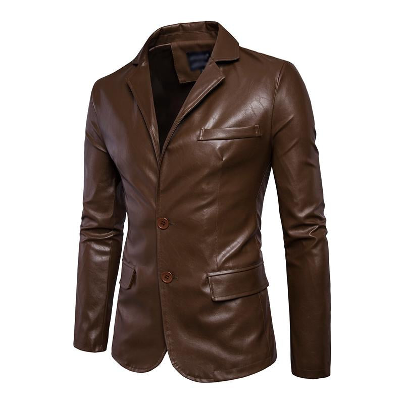Mens Vintage Lapel Single Breasted Flap Pocket Leather Biker Jacket 67936509M