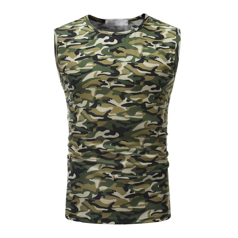 Mens Casual Round Neck Slim Fit Camouflage Sports Tank Top 77705629M