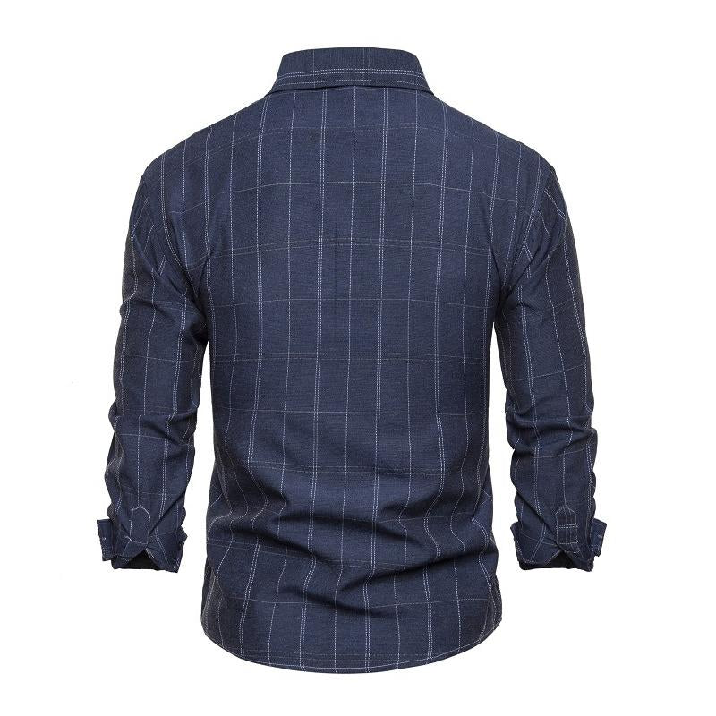 Mens Casual Plaid Chest Pocket Lapel Long Sleeve Shirt 52493953Y