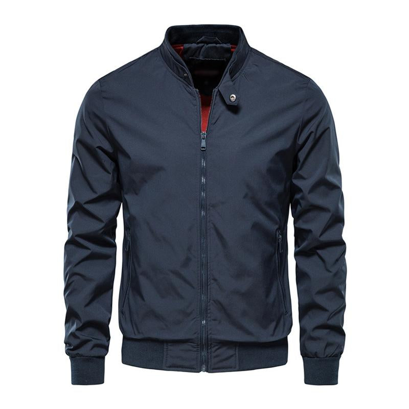 Mens Casual Solid Color Stand Collar Zipper Long Sleeve Slim Jacket 64770375M