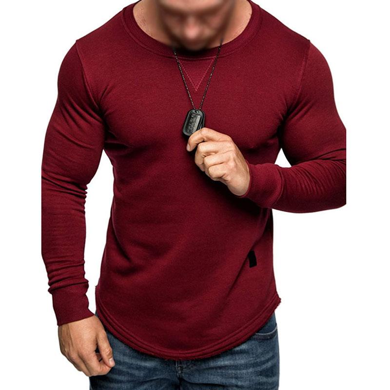 Mens Casual Solid Color Round Neck Long Sleeve T-Shirt 38971390M