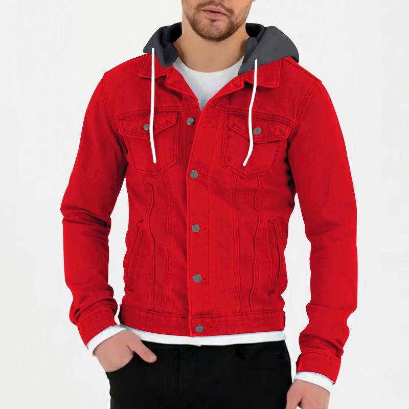 Mens Casual Solid Color Chest Pocket Hoodie Jacket 71822122Y
