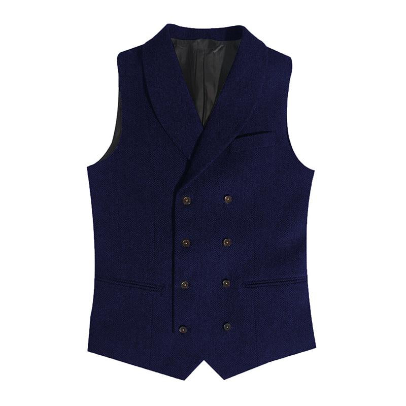 Mens Vintage Lapel Double Breasted Herringbone Slim Fit Suit Vest 66477441M