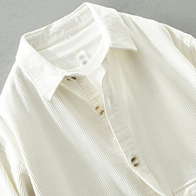 Mens Vintage Corduroy Loose Lapel Long Sleeve Overshirt 16610972M