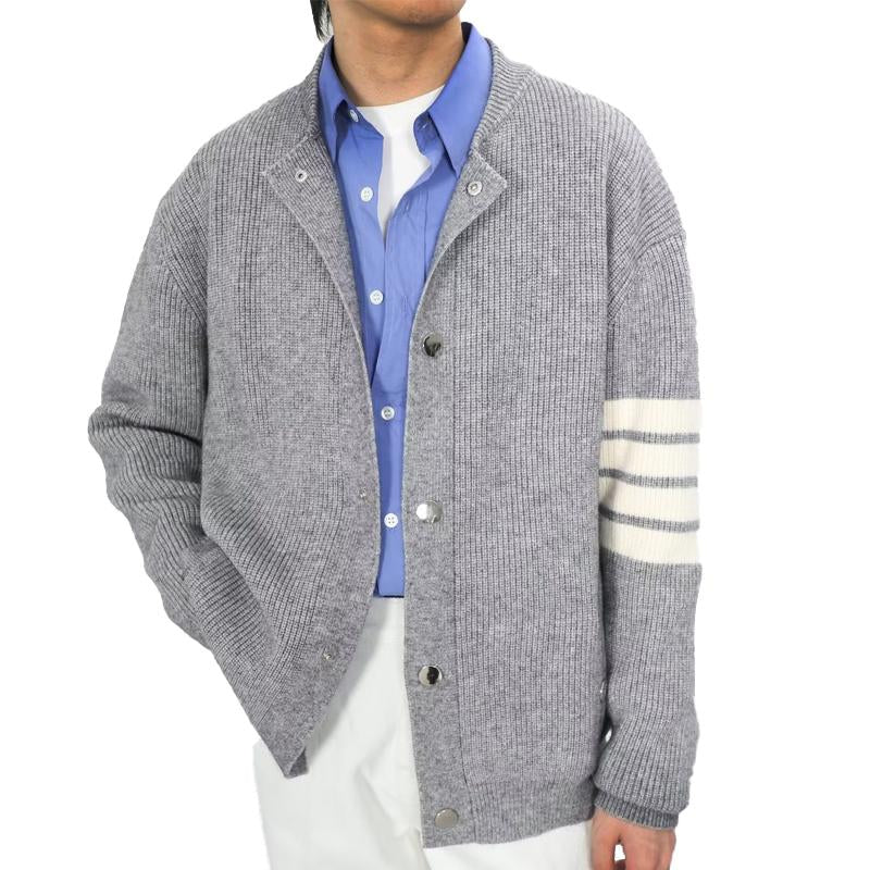 Mens Solid Color Round Neck Single Breasted Casual Knit Jacket 20930858X