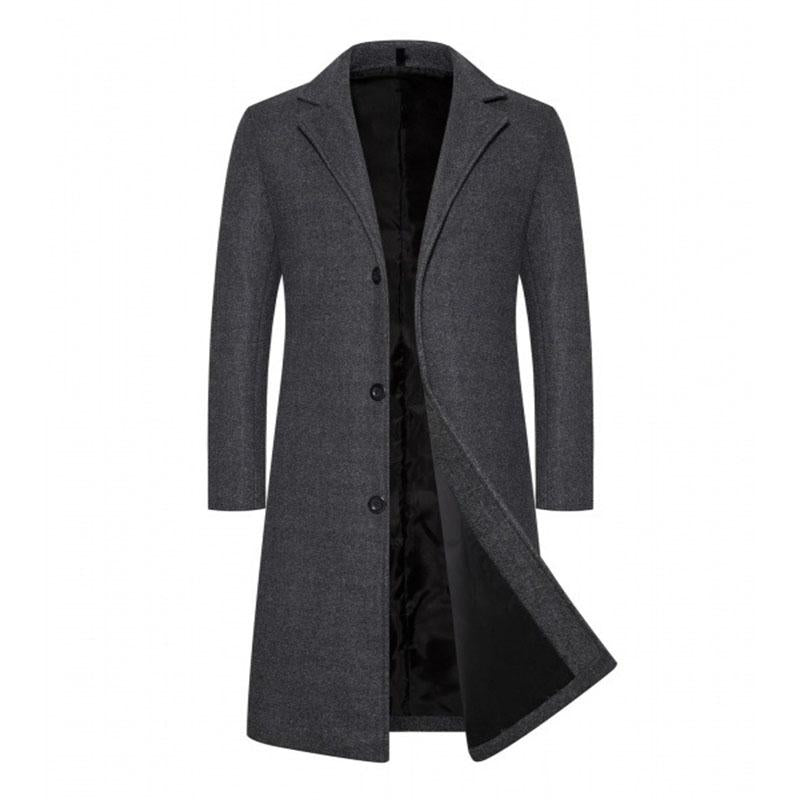 Mens Casual Solid Color Thick Lapel Single Breasted Knee Length Coat 32661517M