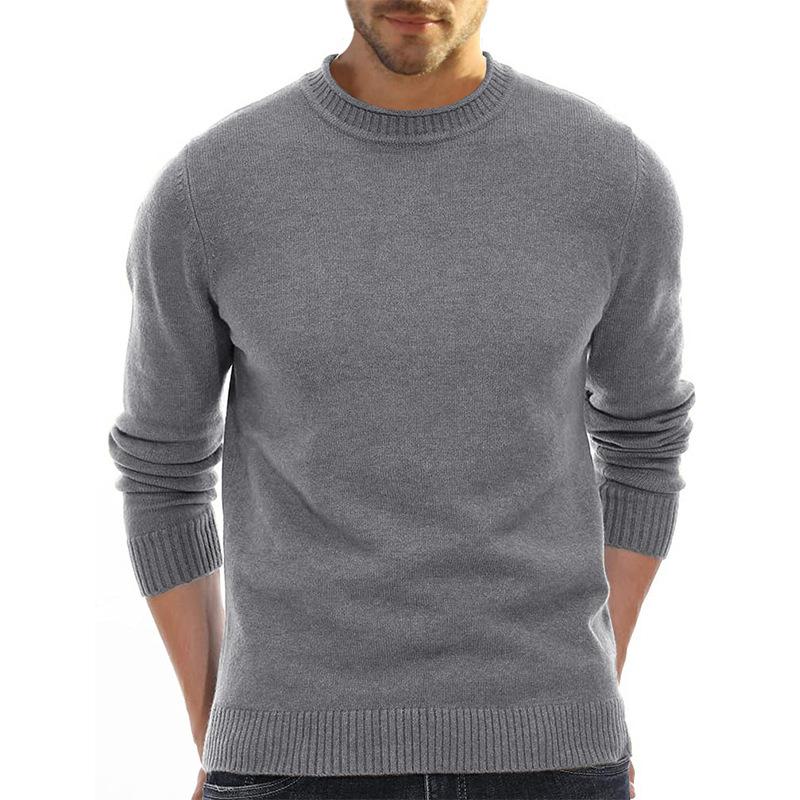 Mens Casual Solid Color Round Neck Long Sleeve Pullover Sweater 40613843M