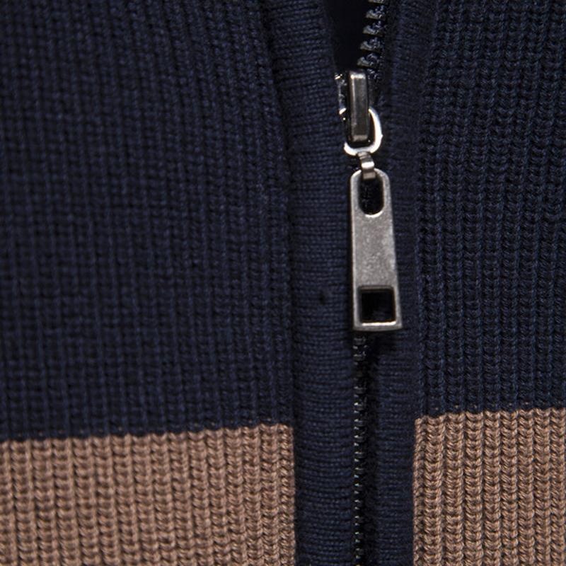 Mens Contrasting Stripe Stand Collar Knit Zipper Jacket 71280590X