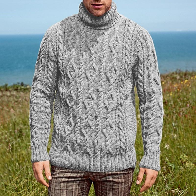 Mens Vintage Solid Cable Turtleneck Knit Sweater 15791993Y