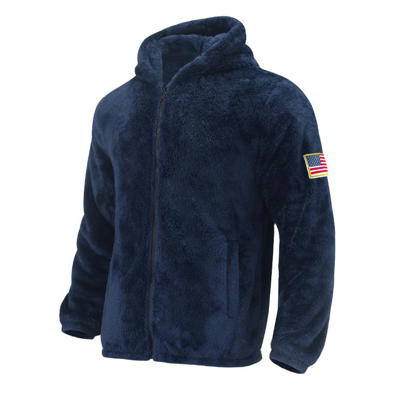 Mens Solid Fleece Hooded Zipper Casual Jacket 94733738Z
