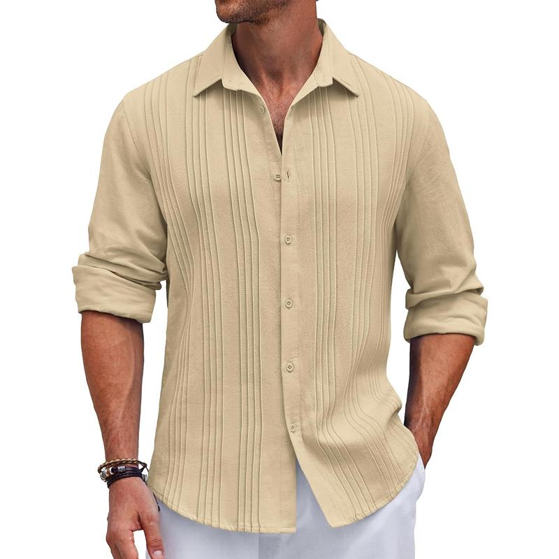 Mens Casual Solid Color Lapel Long Sleeve Shirt 08468490Y
