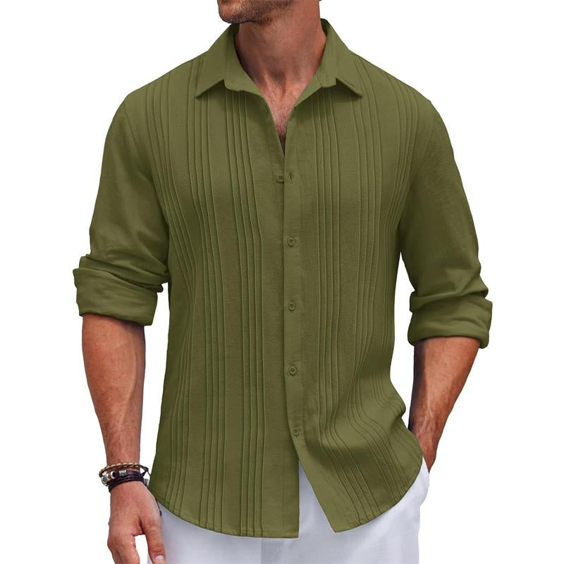 Mens Casual Solid Color Lapel Long Sleeve Shirt 08468490Y