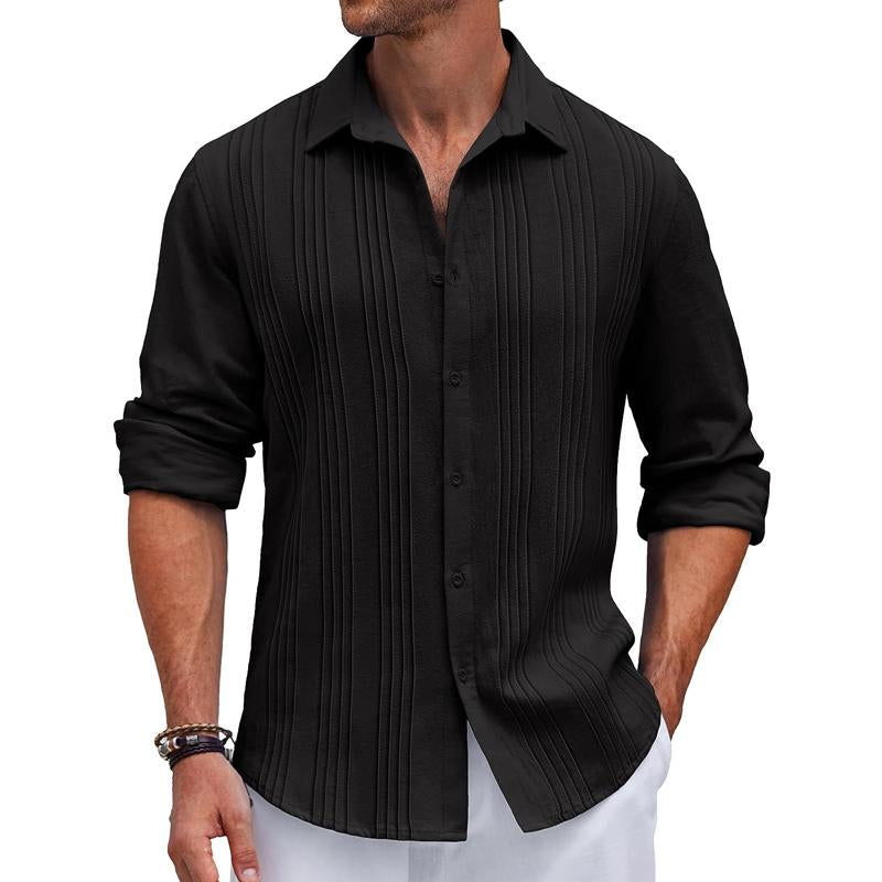 Mens Casual Solid Color Lapel Long Sleeve Shirt 08468490Y