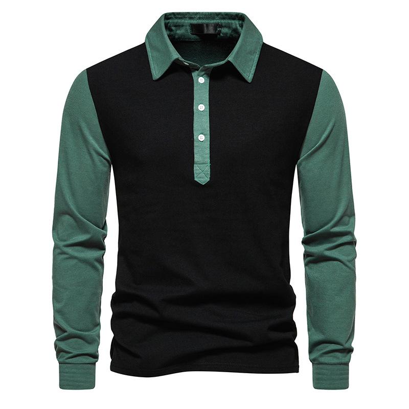 Mens Color Block Lapel Long Sleeve Polo Shirt 61674774Z