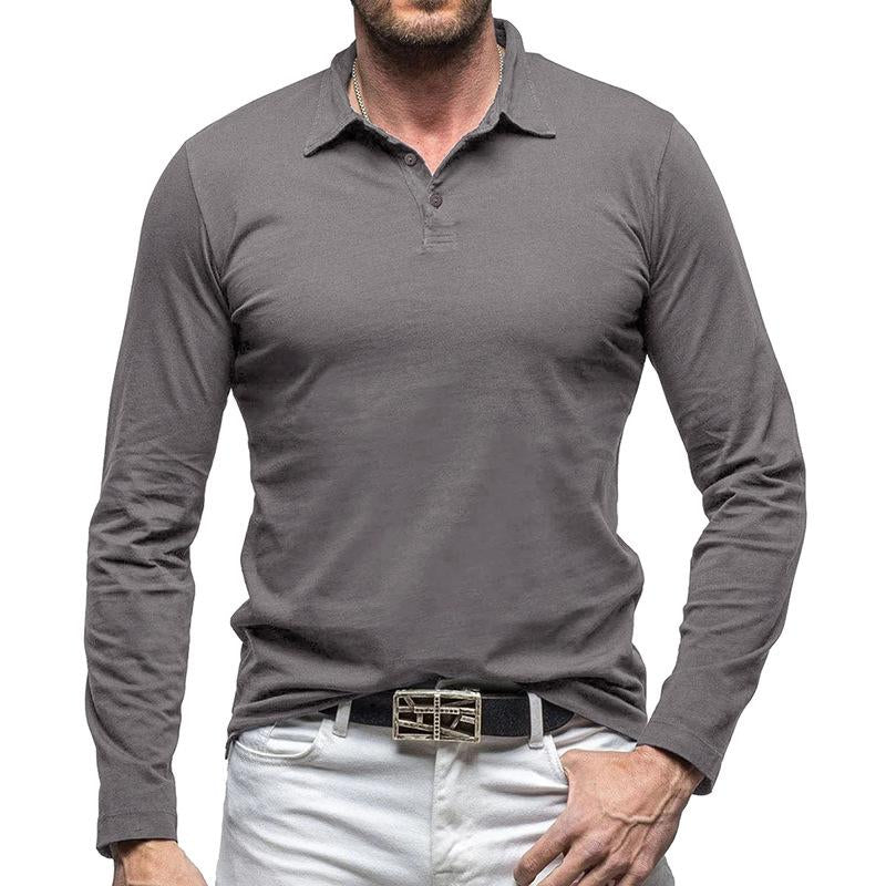 Mens Vintage Solid Color Long Sleeve Polo Shirt 60924488Y