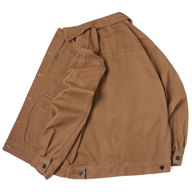 Mens Vintage Solid Color Cotton 3D Pocket Loose Lapel Single-Breasted Jacket 14172939M