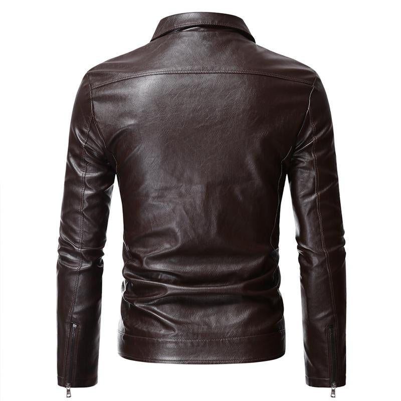 Mens Vintage Solid Collar Leather Jacket 48363827Y