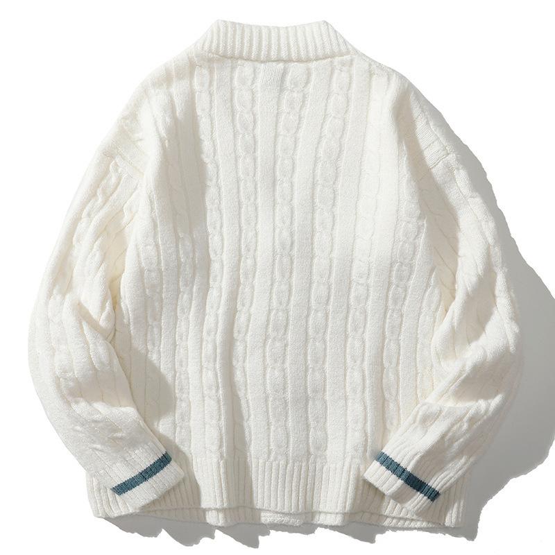 Mens V-neck Solid Color Single-breasted Casual Knitted Jacket 26136091X