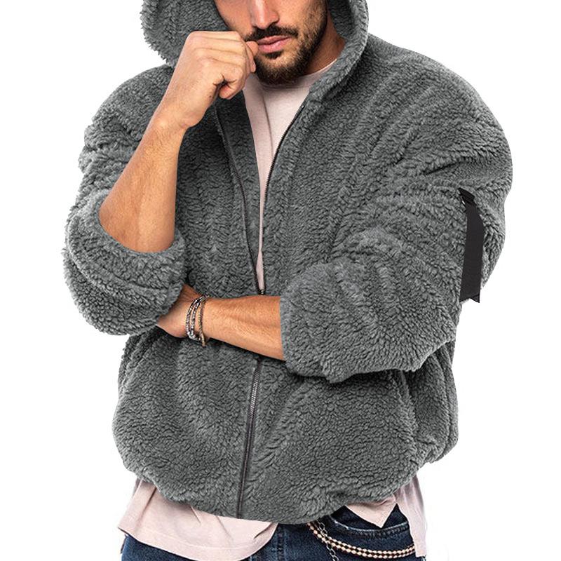 Mens Casual Fleece Warm Hooded Solid Color Long Sleeve Jacket 31885749M