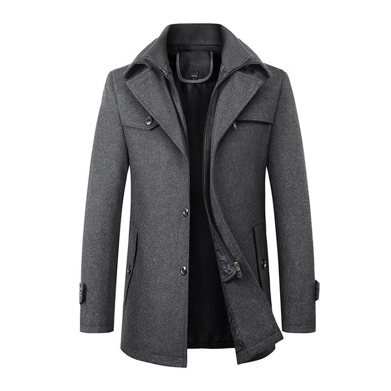Mens Vintage Woolen Blended Double Collar Zippered Single Breasted Slim Coat 69068984M
