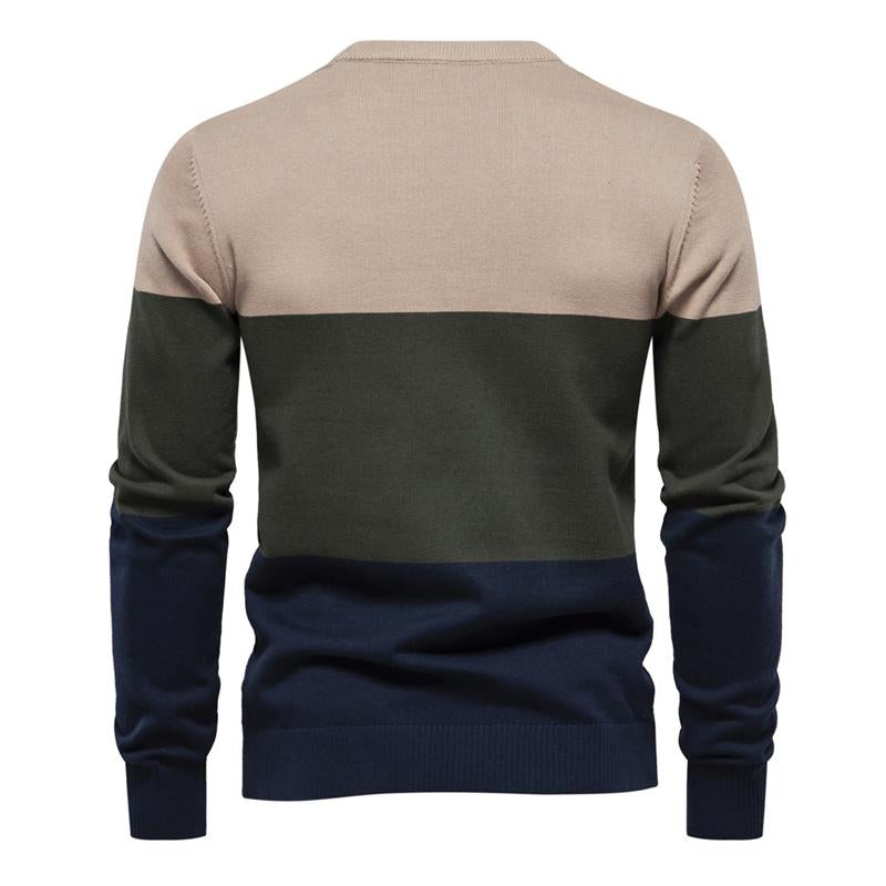 Mens Round Neck Color Contrast Stripe Knit Sweater 61073264X