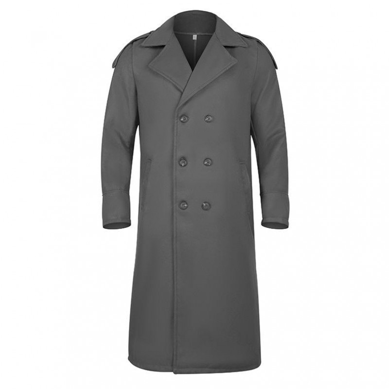 Mens Turn-down Collar Double Breasted Solid Long Coat 63857145Z