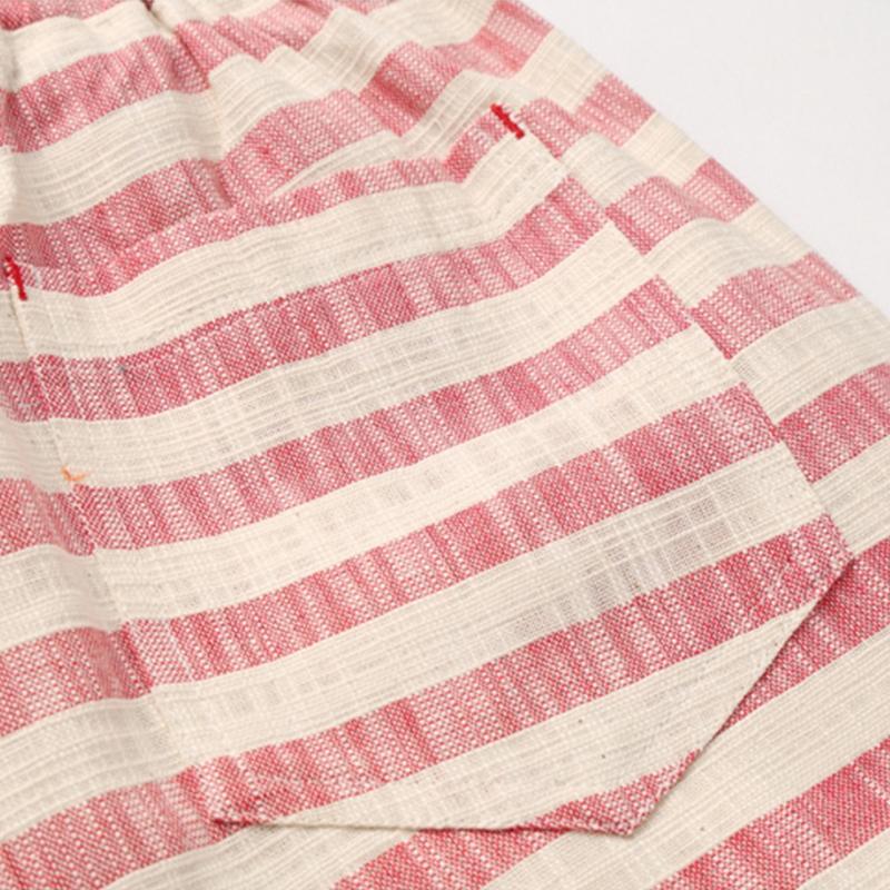Mens Casual Cotton Linen Stripe Elastic Waist Straight Shorts 54118289M