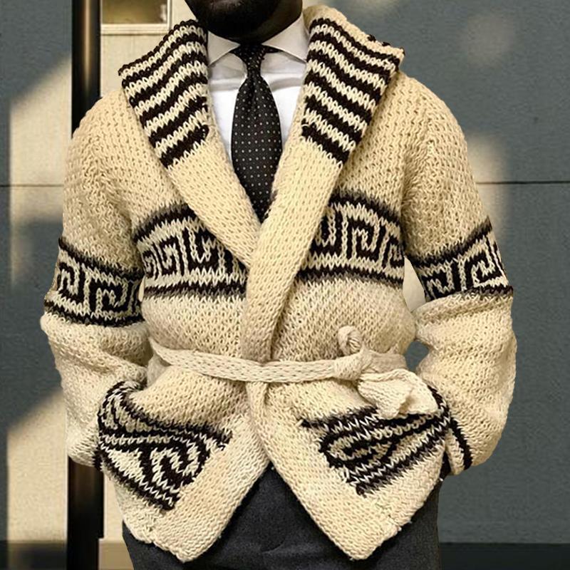 Mens Vintage Lace-Up Jacquard Knit Jacket 81627009X