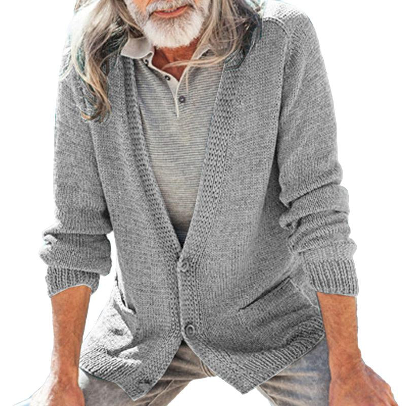 Mens Casual V-Neck Solid Color Single-Breasted Knitted Cardigan 94357944M
