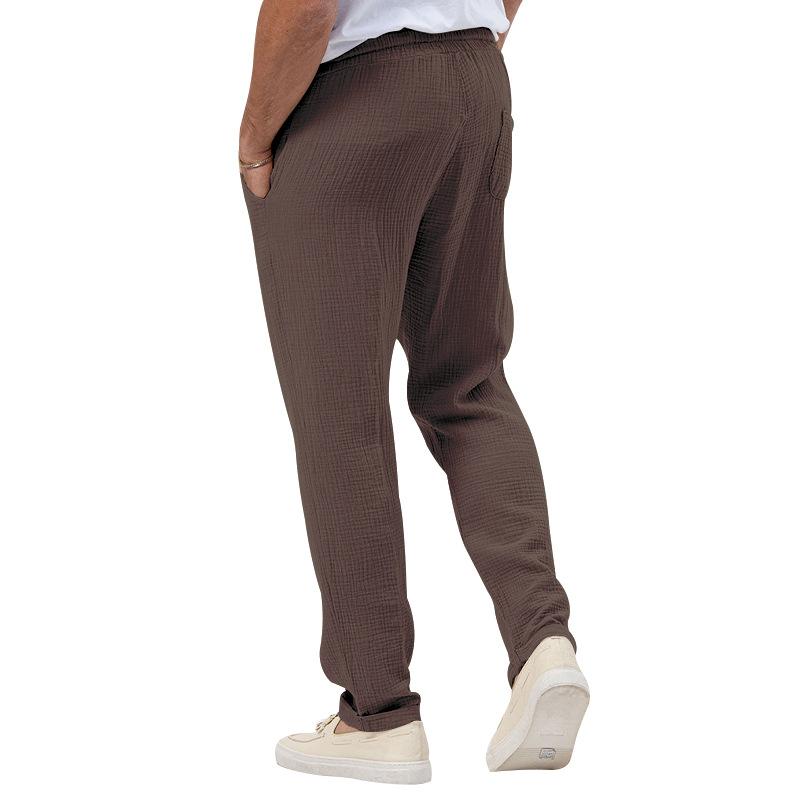 Mens Casual Breathable Solid Color Loose Elastic Waist Trousers 54375023M