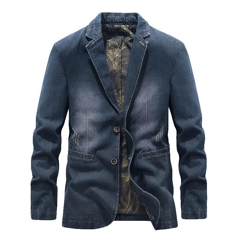 Mens Vintage Wash Lapel Single Breasted Fitted Denim Blazer 71294621M