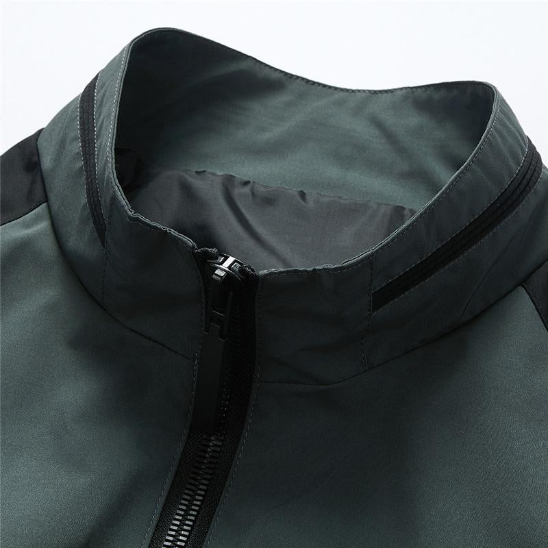 Mens Stylish Stand Collar Colorblock Patchwork Zipper Loose Jacket 98654052M