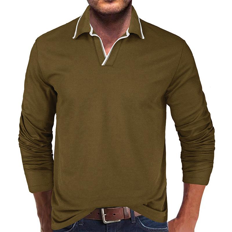 Mens Colorblock Line Trim Long Sleeve Loose Polo Shirt 60634930Z