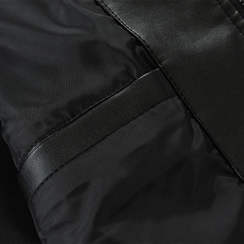 Mens Stylish Colorblock Pathcwork Lapel Leather Motorcycle Jacket 84370903M