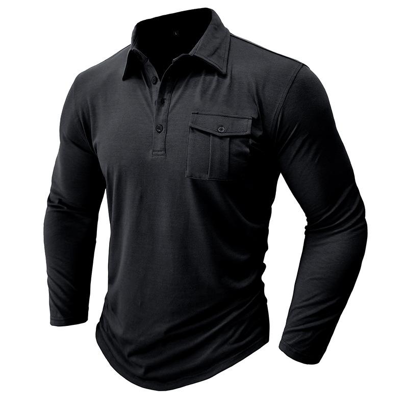 Mens Casual Solid Color Lapel Long Sleeve Polo Shirt 33969571M